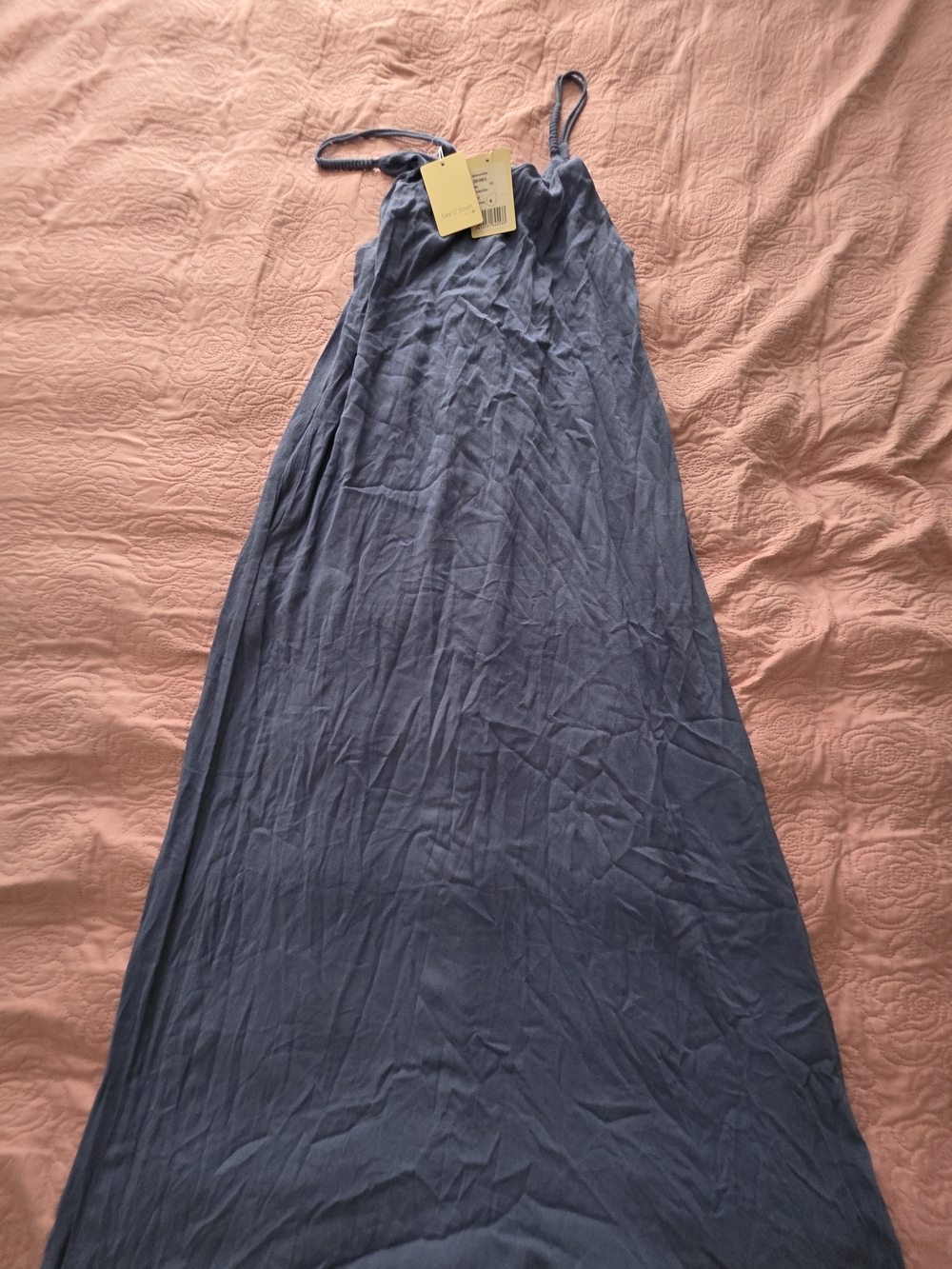 Women's Slate Blue Maxi Slip Dress with Adjustable Straps